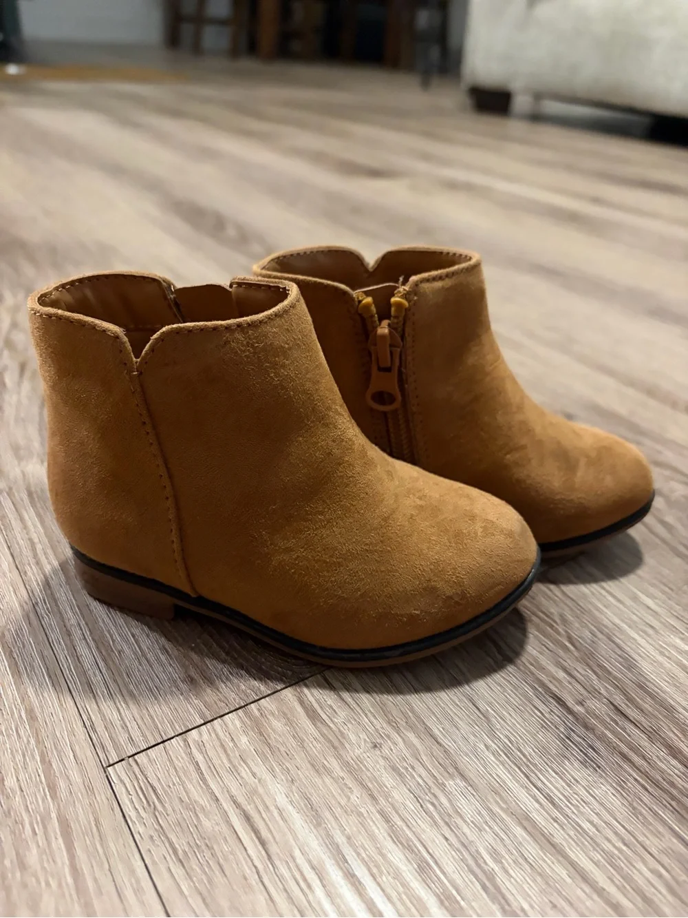 Cat & Jack Kids Tan Suede-Look Ankle Boots with Side Zip